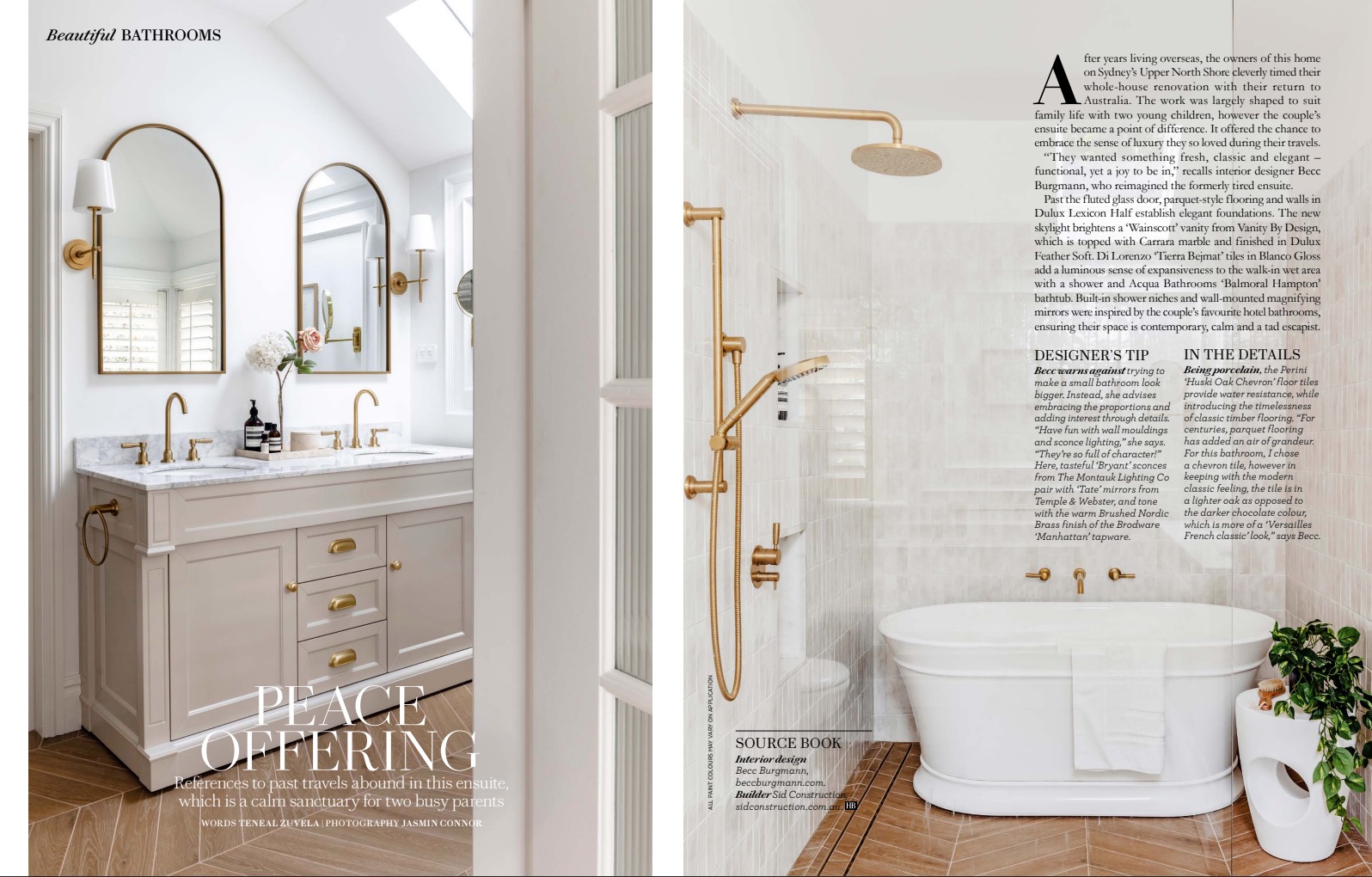 Teneal Zuvela's interiors writing about a bathroom in an issue of Home Beautiful.